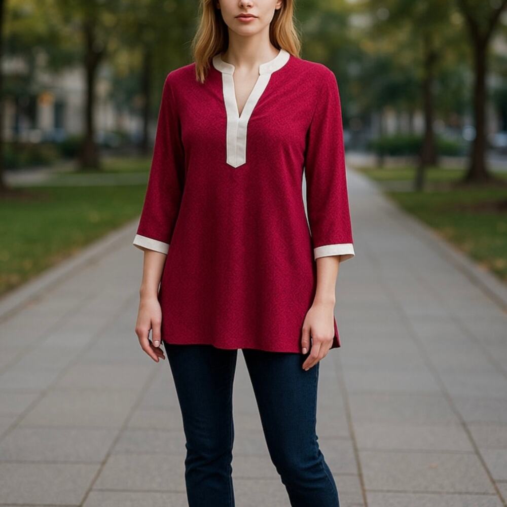 Peter Millar Pink V Neck White Trim UPF Tunic Top